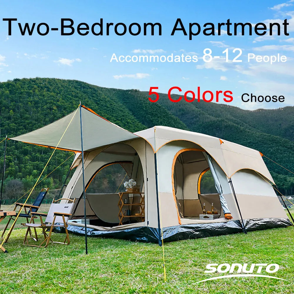 tents 3 bedroom Sonuto Camping 5 Colors Tent 3-12 Person Double Layers Oversize 2 Room – DC Hunt Club
