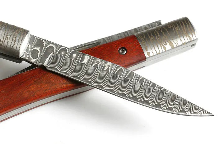 Free shipping Damascus steel folding knife outdoor knife survival sandalwood handle self defense pocket knife