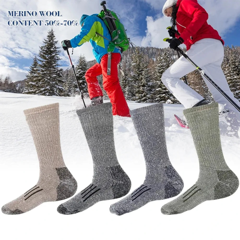 Merino Wool Socks Men's Autumn Winter Thickened Thermal Socks Mountaineering Breathable Outdoor Sports Socks Large