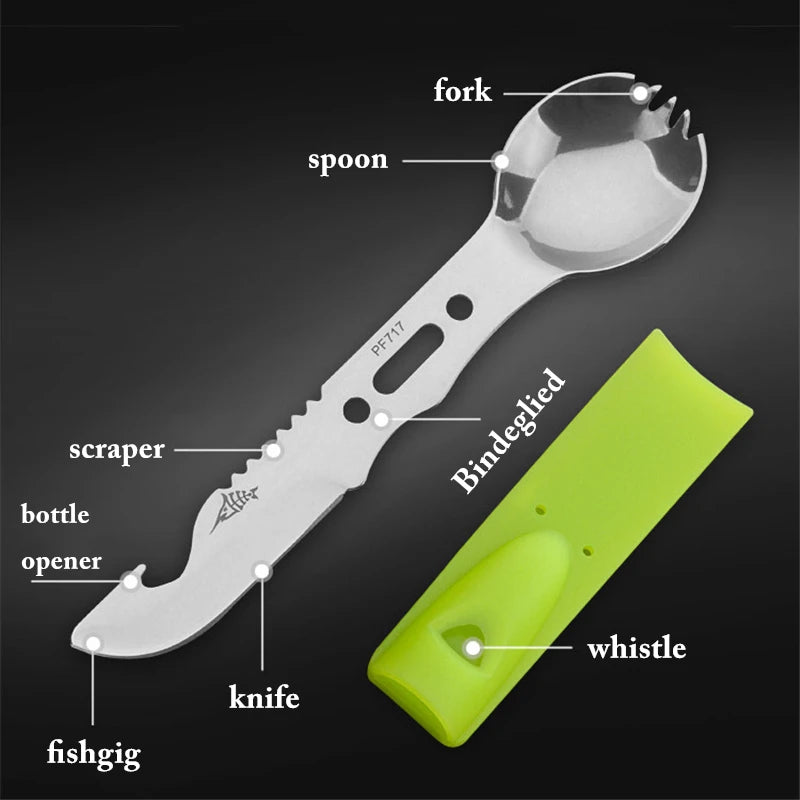 Multifunctional Cookware (Spoon/Fork/Bottle Opener) Portable Tool Safety & Survival Durable Stainless Steel Survival Kit