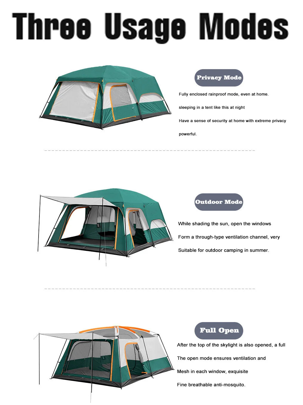 Sonuto Camping 5 Colors Tent 3-12 Person Double Layers Oversize 2 Rooms Thickened Rainproof Outdoor Family Camp Tour Equipment