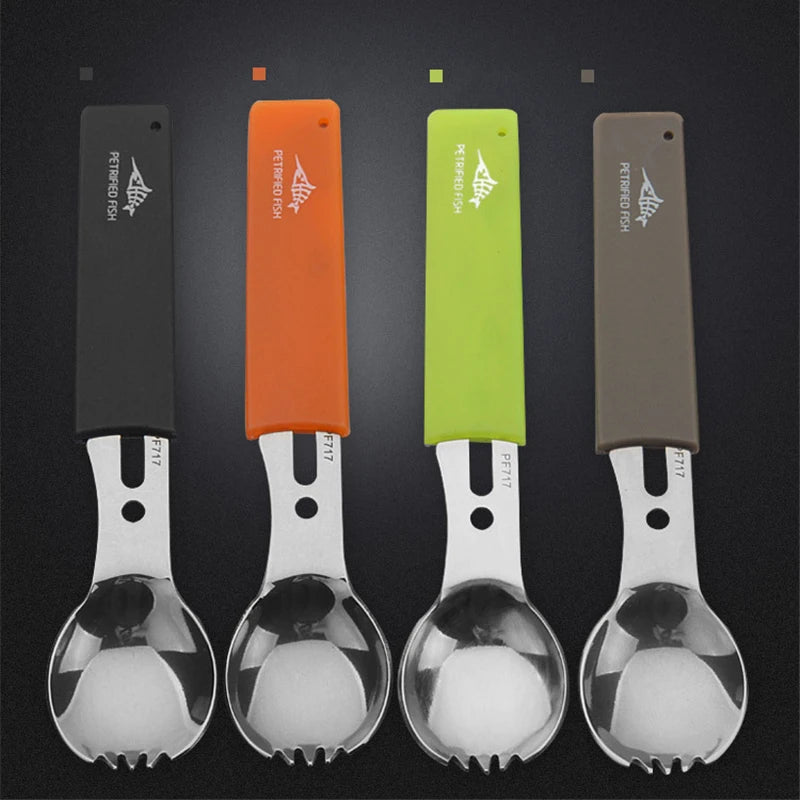 Multifunctional Cookware (Spoon/Fork/Bottle Opener) Portable Tool Safety & Survival Durable Stainless Steel Survival Kit