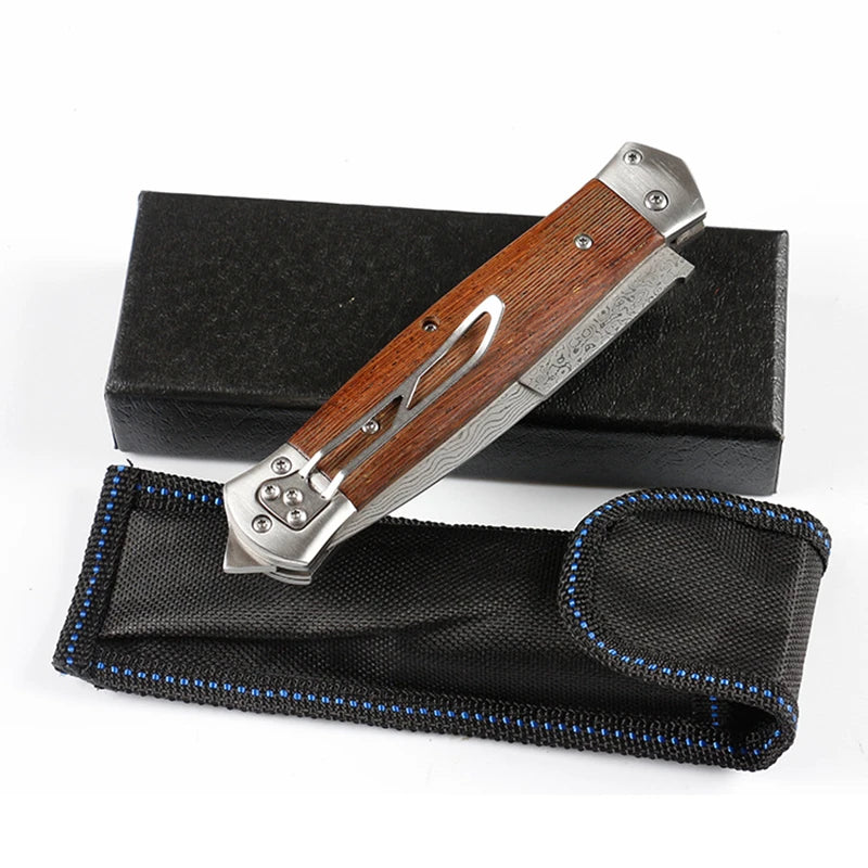 Handmade VG10 Damascus Steel Pocket Folding Hunting Knife For Men, EDC Gift Knife With Wenge Handle