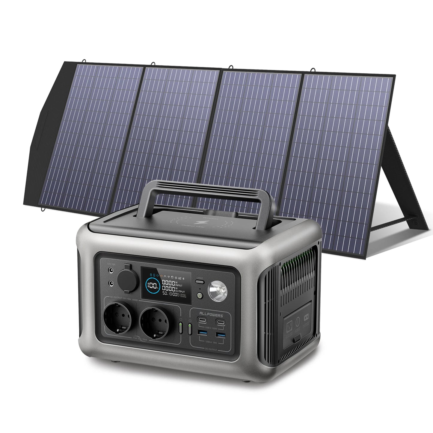 ALLPOWERS R600 Solar Generator with Solar Panel included, 600W 299Wh LiFePO4 Portable Power Station with Solar Charger for Camp